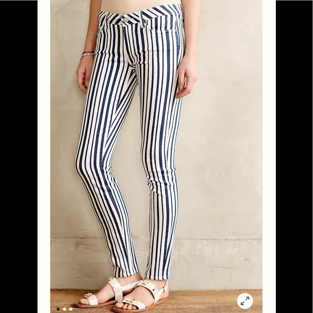 🌸2/$25 PAIGE Anthropologie Navy White Striped Verdugo Ultra Skinny Jeans
